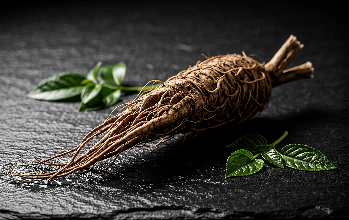 Botaniczne detale korzenia ashwagandhy na kamieniu