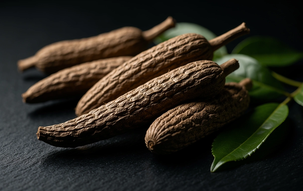 Naturalne korzenie adaptogenów na kamiennej powierzchni